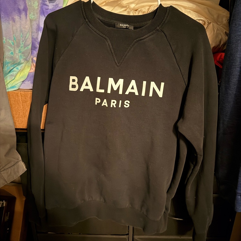 Balmain Black Crewneck Sweater with White Logo